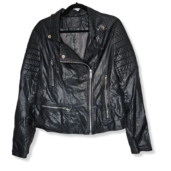 Blank NYC Revolve Size Large Black Faux Leather Moto Biker Jacket Zipper Pockets - Picture 4 of 12